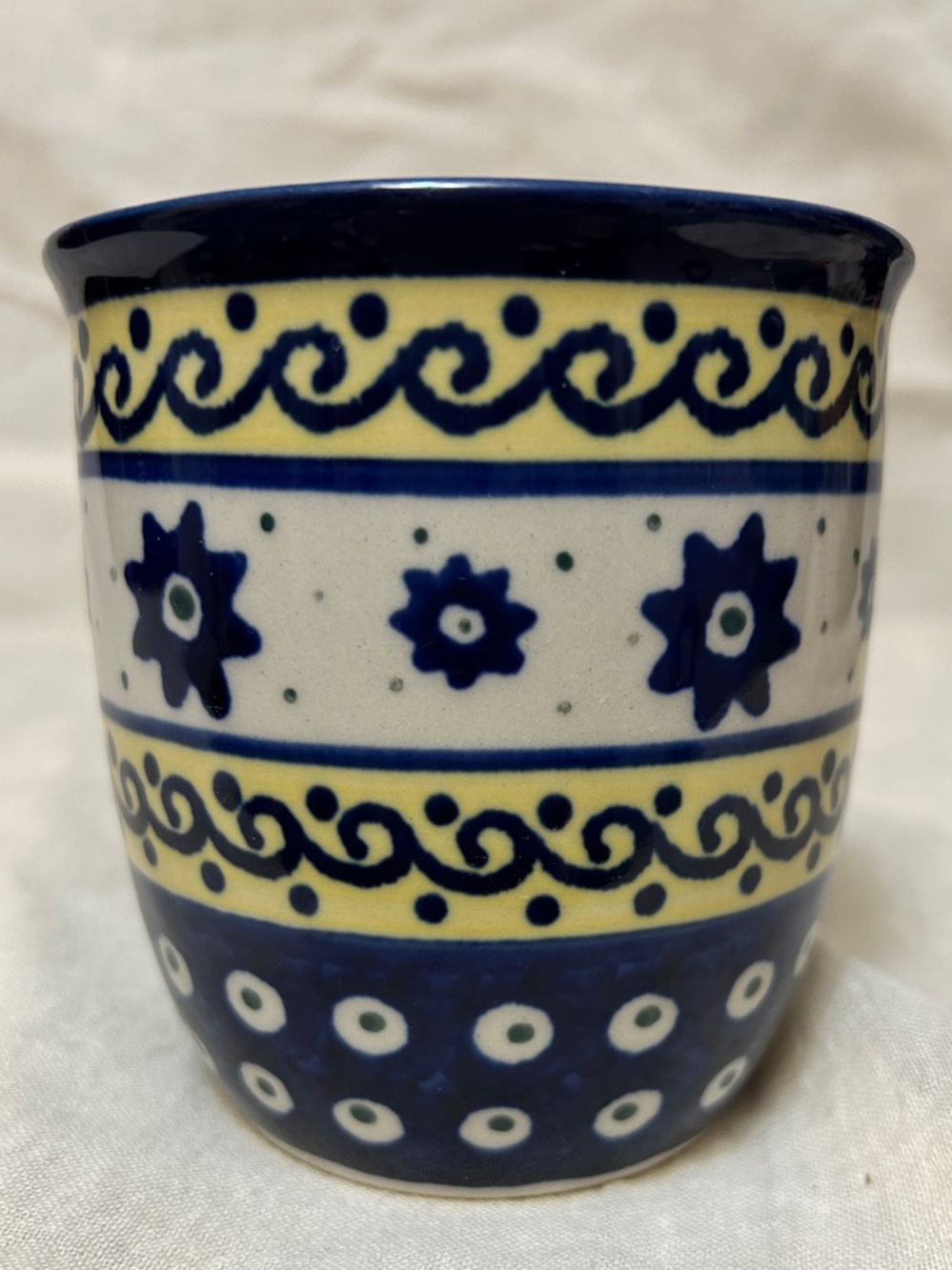 Polish Hand painted Mug in Navy Blue and Cream